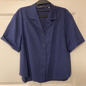Uniqlo Navy Relaxed Fit Linen Blend Blouse - XS